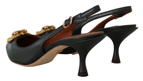 Dolce & Gabbana Green Leather DEVOTION Slingbacks Heels Shoes